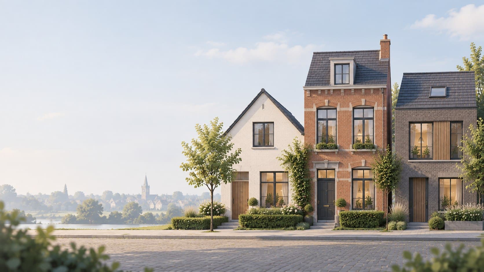 Drie kandidaat-woningen in een rustige Vlaamse straat